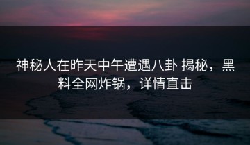 神秘人在昨天中午遭遇八卦 揭秘，黑料全网炸锅，详情直击