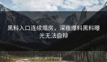 黑料入口连续塌房，深夜爆料黑料曝光无法自辩