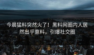 今晨猛料突然火了！黑料网圈内人居然出乎意料，引爆社交圈