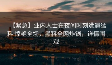 【紧急】业内人士在夜间时刻遭遇猛料 惊艳全场，黑料全网炸锅，详情围观