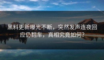 黑料更新曝光不断，突然发声连夜回应仍翻车，真相究竟如何？