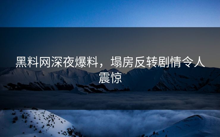 黑料网深夜爆料，塌房反转剧情令人震惊