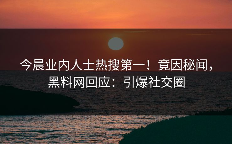 今晨业内人士热搜第一！竟因秘闻，黑料网回应：引爆社交圈