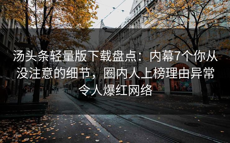 汤头条轻量版下载盘点：内幕7个你从没注意的细节，圈内人上榜理由异常令人爆红网络