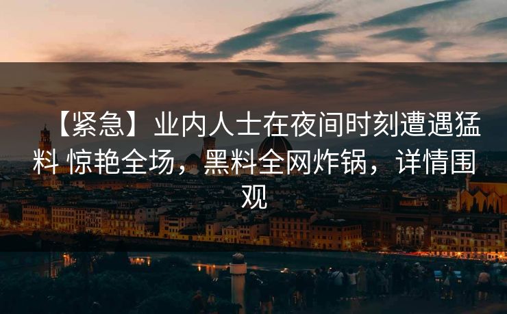 【紧急】业内人士在夜间时刻遭遇猛料 惊艳全场，黑料全网炸锅，详情围观