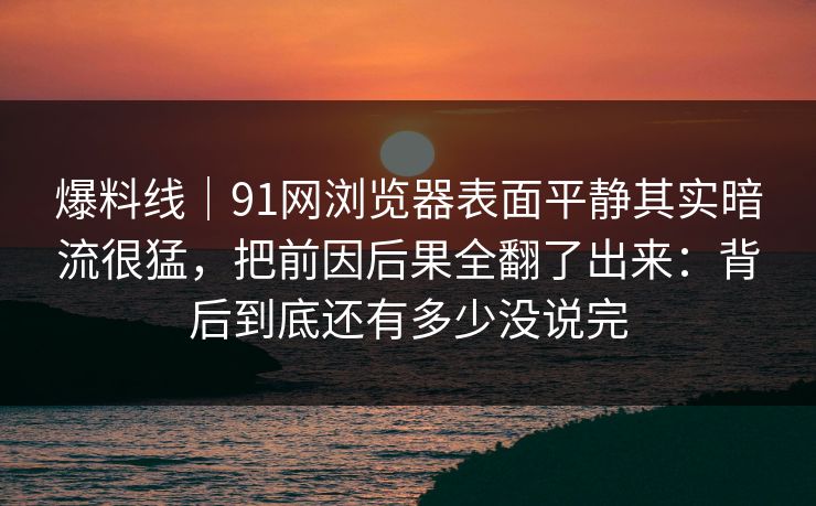 爆料线｜91网浏览器表面平静其实暗流很猛，把前因后果全翻了出来：背后到底还有多少没说完